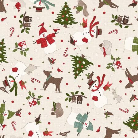 Snowtop Mountain - Cream Christmas Toss Flannel # F11162M-E