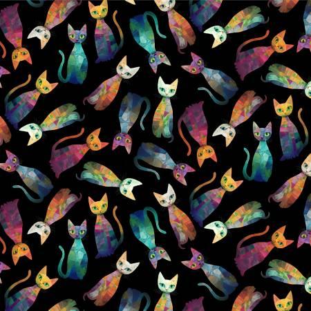 Softie Tossed Quilt Cats - PD4009 Black
