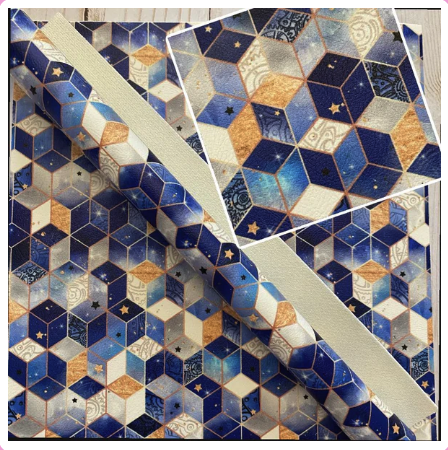 Steampunk Blue Stain Glass  Printed Vinyl 12x53"