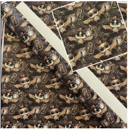 Steampunk Owls & Gears  Printed Vinyl 12x53"