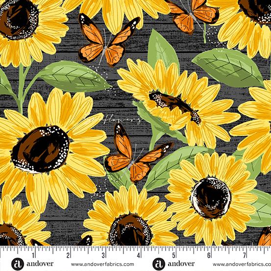 Sunflower Meadow - Black - Large Sunflowers - A898-K