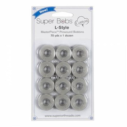 Super Bobs MasterPiece Cotton 70yd Prewound Bobbins 12ct L-Style Granite - 149-12-156