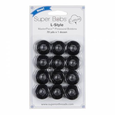 Super Bobs MasterPiece Cotton 70yd Prewound Bobbins 12ct L-Style Raven # 149-12-161