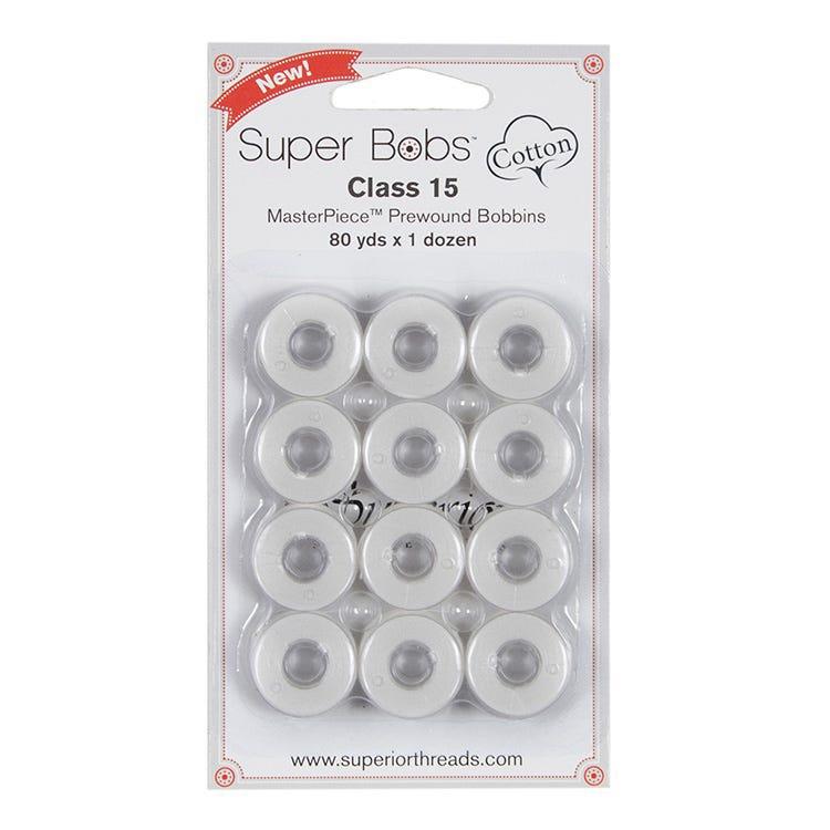 Super Bobs MasterPiece Cotton 80yd Prewound Bobbins 12ct Class 15 - Blanc- 150-12-186
