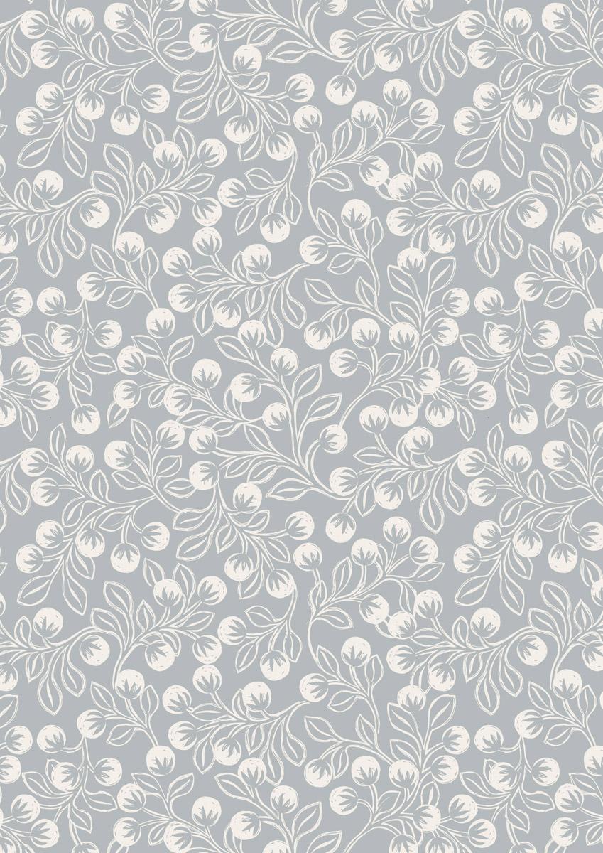 The Secret Winter Garden Flannel - Snowberries on Grey - F658-2