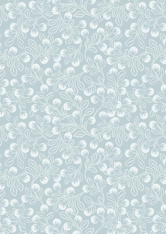 The Secret Winter Garden Flannel - Snowberries on Ice Blue   - F658-1