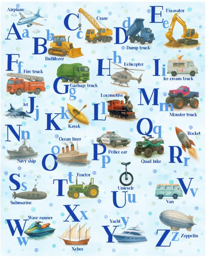 Things That Go From A-Z Panel - Baby Blue 25742-708