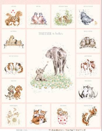 Together Is Better - Pale Pink Elephant Panel (48") - Minky # MK11127M-P
