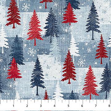 Village Folk Flannel - Trees - Light Blue Multi - F28825-42
