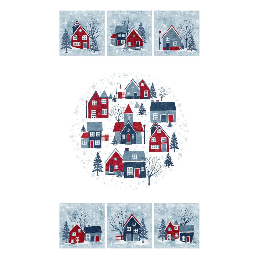Village Folk Flannel Panel - Blue Multi - F28822-10