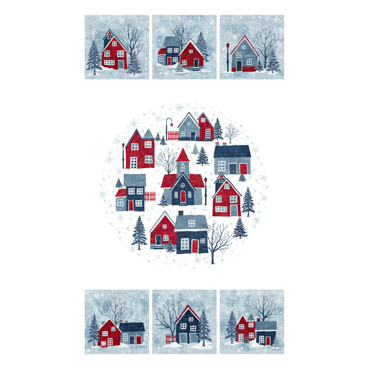 Village Folk Flannel Panel - Blue Multi - F28822-10