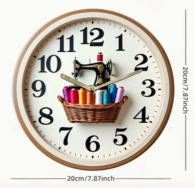 Vintage Sewing Machine Clock - 8" Round