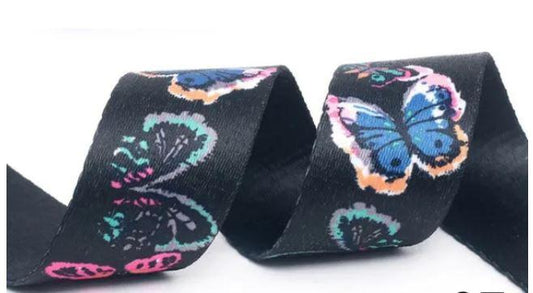 Webbing 1.5" Black/Butterflies