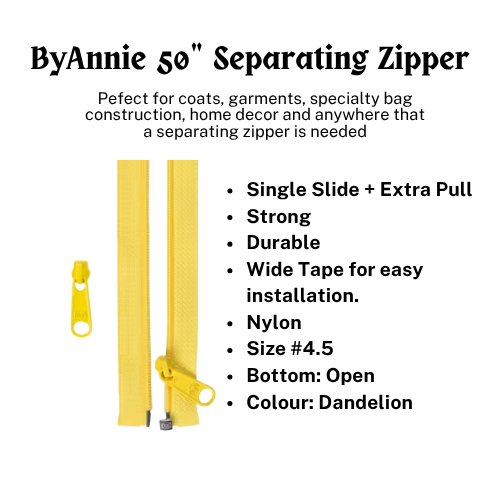 Zipper - 50" Separating + Extra Slide - Dandelion # ZIP50-195
