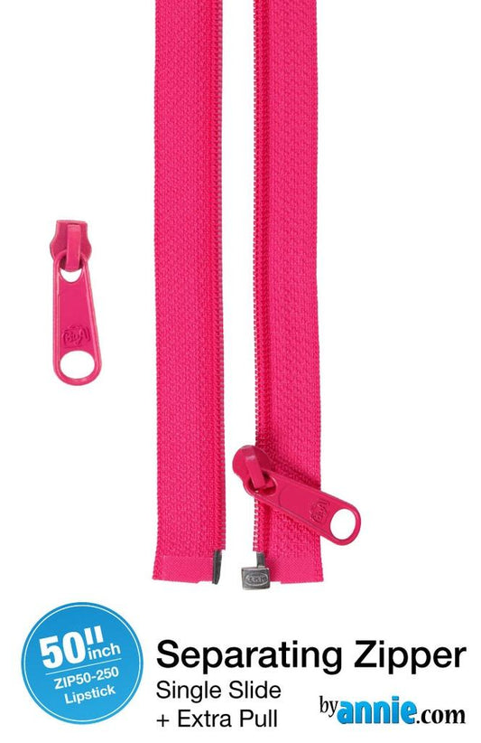 Zipper - 50" Separating + Extra Slide - Lipstick # ZIP50-250