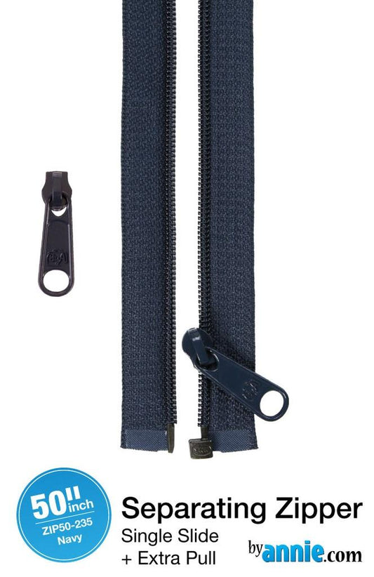 Zipper - 50" Separating + Extra Slide - Navy # ZIP50-235