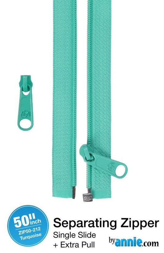 Zipper - 50" Separating + Extra Slide - Turquoise # ZIP50-212
