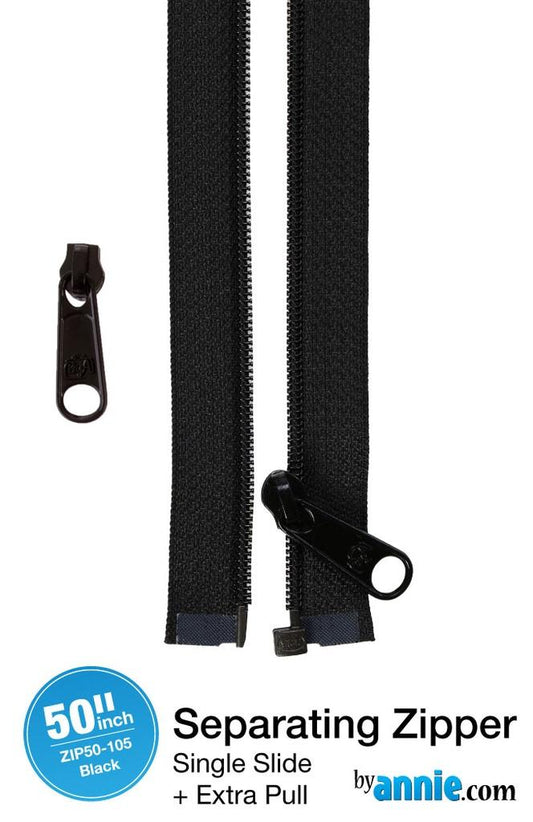 Zipper - 50" Separating + Extra Slide- Black # ZIP50-100