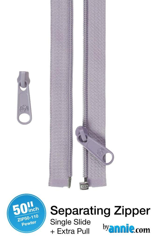 Zipper - 50" Separating + Extra Slide - Pewter # ZIP50-110