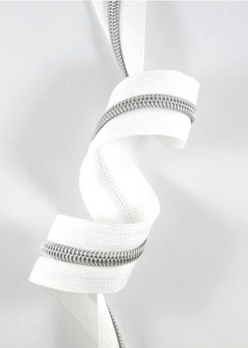 Zipper - Emmaline By The Yard - Size 5 - White W/Silver Coil
