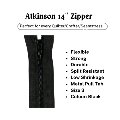 Zipper, Atkinson 14" - Black - ATK301