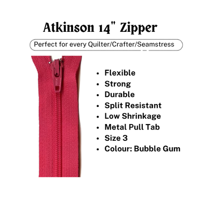 Zipper, Atkinson 14" - Bubble Gum - ATK333