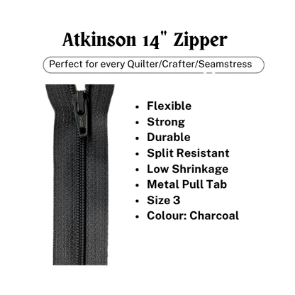 Zipper, Atkinson 14" - Charcoal - ATK309Z