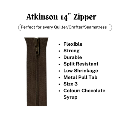 Zipper, Atkinson 14" - Chocolate Syrup - ATK312Z