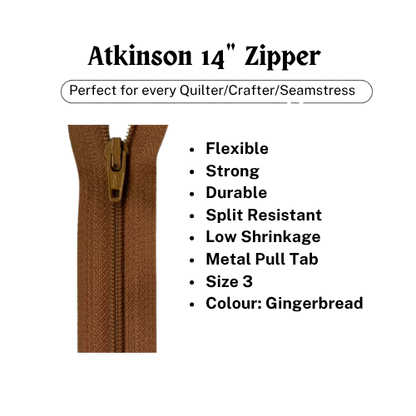 Zipper, Atkinson 14" - Gingerbread - ATK316Z
