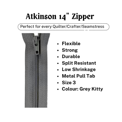 Zipper, Atkinson 14" - Grey Kitty - ATK308Z