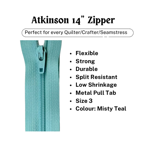 Zipper, Atkinson 14" - Misty Teal - ATK351