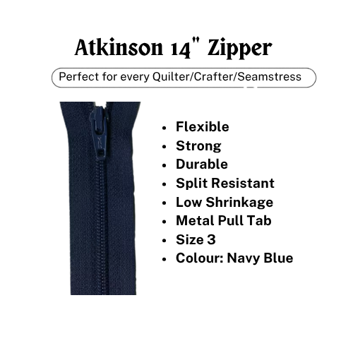 Zipper, Atkinson 14" - Navy Blue - ATK370