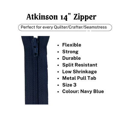 Zipper, Atkinson 14" - Navy Blue - ATK370