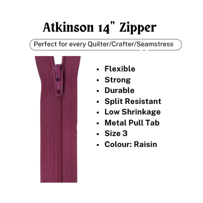 Zipper, Atkinson 14" - Raisin - ATK332
