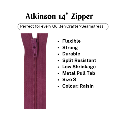 Zipper, Atkinson 14" - Raisin - ATK332