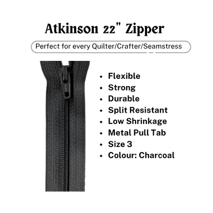 Zipper, Atkinson 22" - Charcoal - ATK-709 *