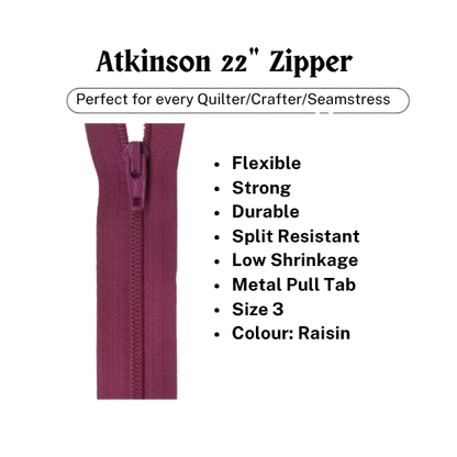 Zipper, Atkinson 22" - Raisin - ATK-732 *