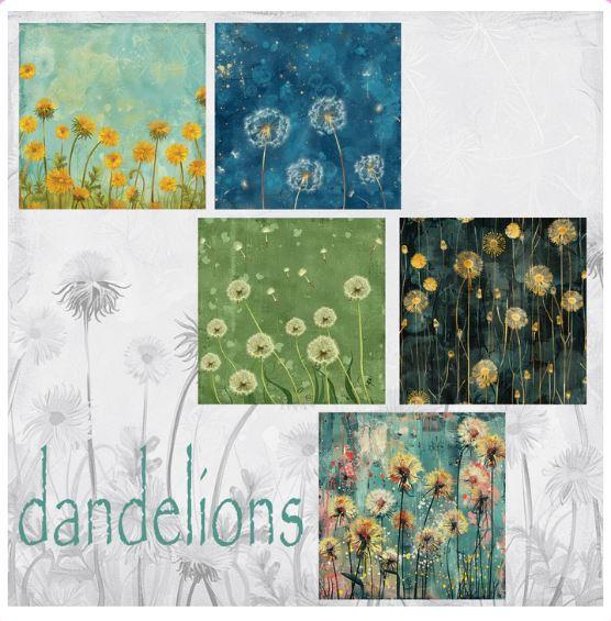 Zipper Bag Panel - Dandelions - New Style - 5" x 7"
