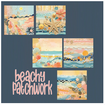 Zipper Bag Panel Beachy Patchwork Watercolor  New Style 420 10panels