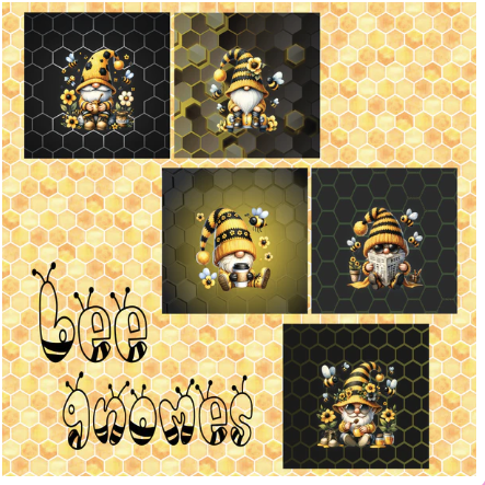 Zipper Bag Panel Bees Gnomes Watercolor  New Style 420 10panels