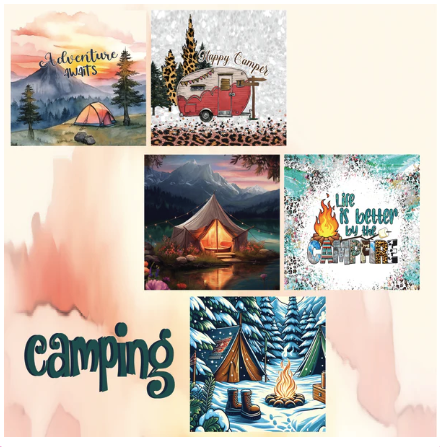 Zipper Bag Panel Camping Watercolor  New Style 420 10panels