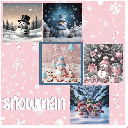 Zipper Bag Panel Snowman  Watercolor  New Style 420 10panels