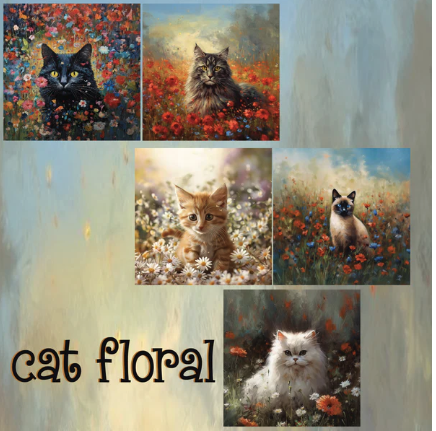 Zipper Bag Panels Cat Floral -  New Style