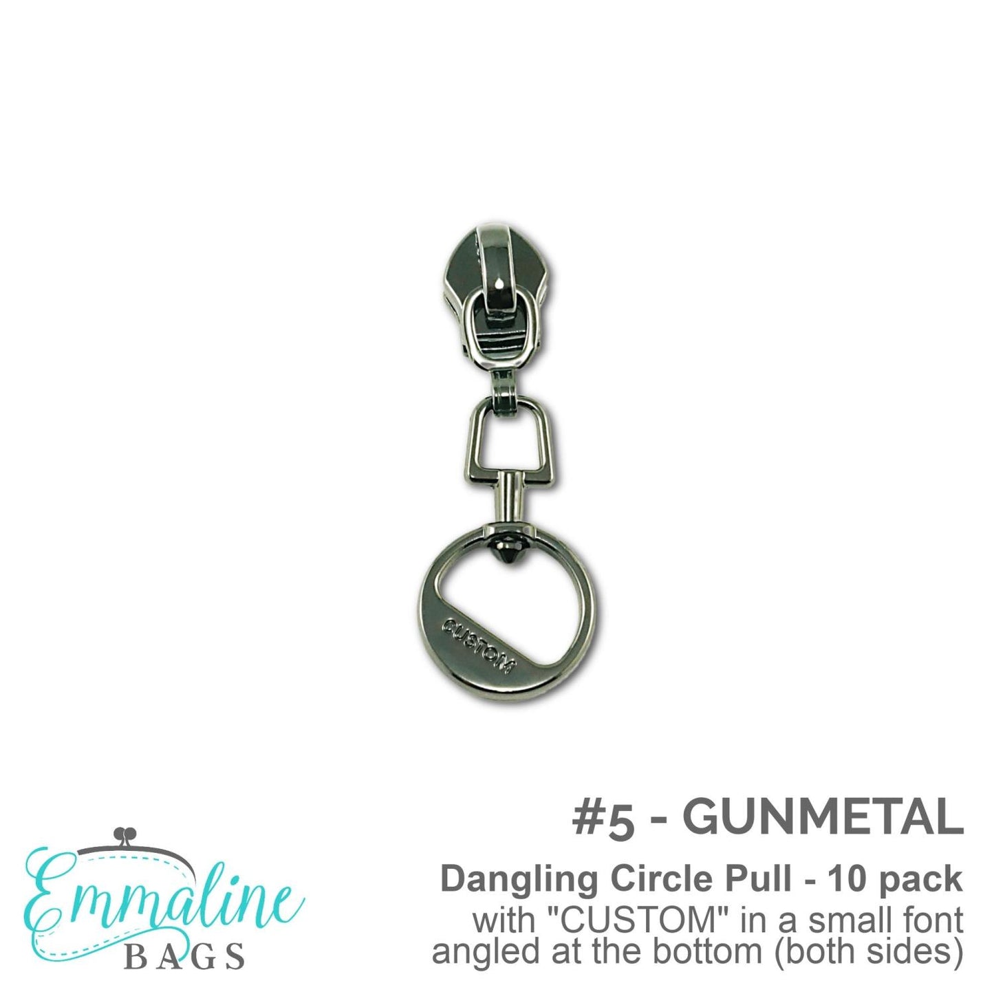 Zipper Slider W/Pulls - "Custom" Dangling Circle - EBSP5-7GM