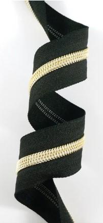 Zippers by the Yard - Size #5 - Black/Light Gold  Coil - No Pulls - EBZP5-BLK3LTGO