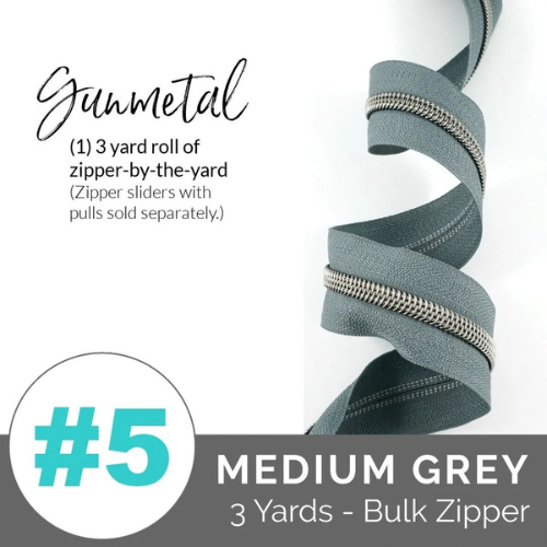 Zippers by the Yard - Size #5 - Medium Grey/ Gunmetal Coil - No Pulls - EBZP5-GRY3GM