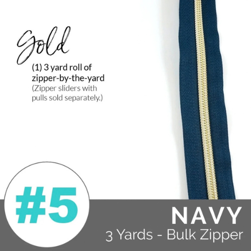 Zippers by the Yard - Size #5 - Navy/Light Gold  Coil - No Pulls - EBZP5-NVY3LTGO