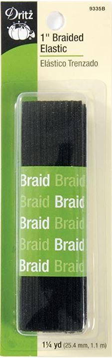 Braided Elastic - Black 1in x 1-1/4yds - 9335B