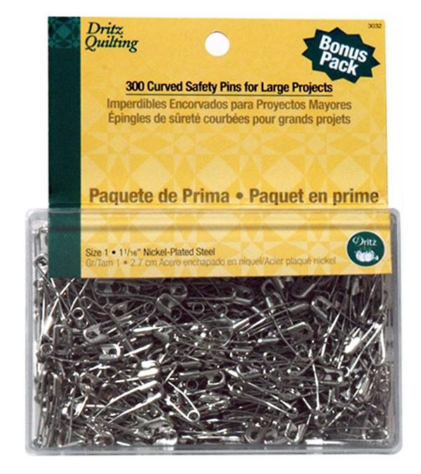 Curved Safety Pins in Nickel Plated Steel, 1 1/16" x 300 Count