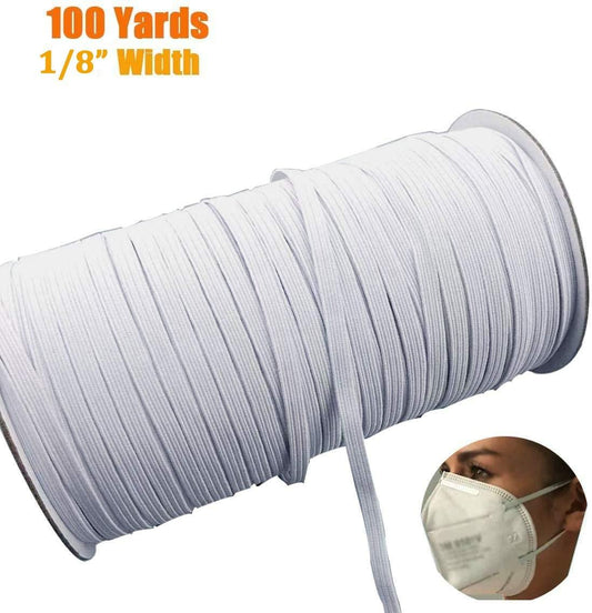 Elastic, Braided - White - 1/8" wide